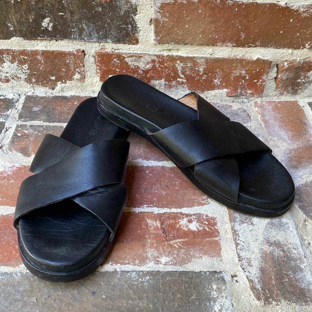 Madewell The Louisa Crisscross Leather Slide Sandals